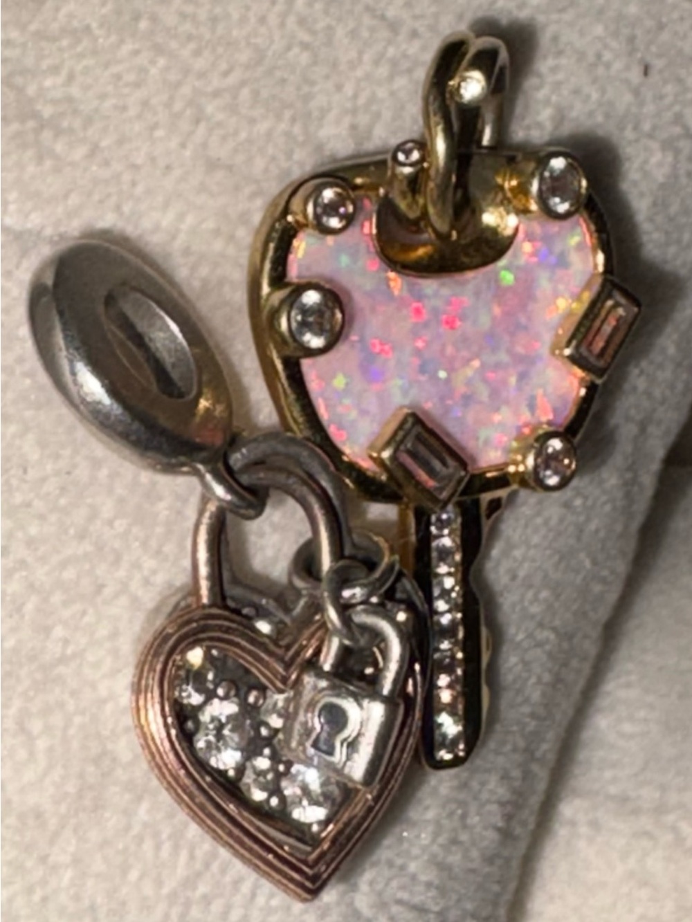 Authentic Pandora Love & Lock Charm Bundle - Large Opalescent Pink Love Key